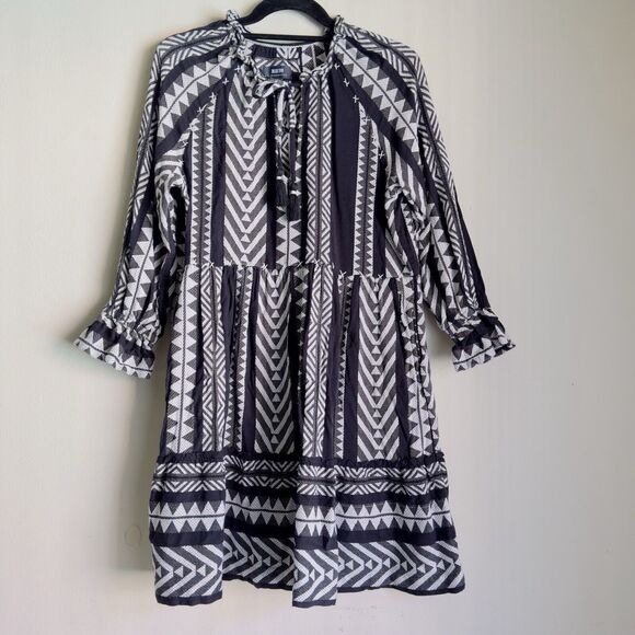Maeve Dominique Tunic Dress Size XS Petite Tribal Boho Black White Anthro - Picture 3 of 16
